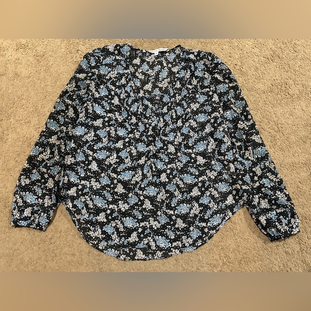 Veronica Beard Lowell Floral Print Long-Sleeve 100% Silk Blouse Women’s Size 12